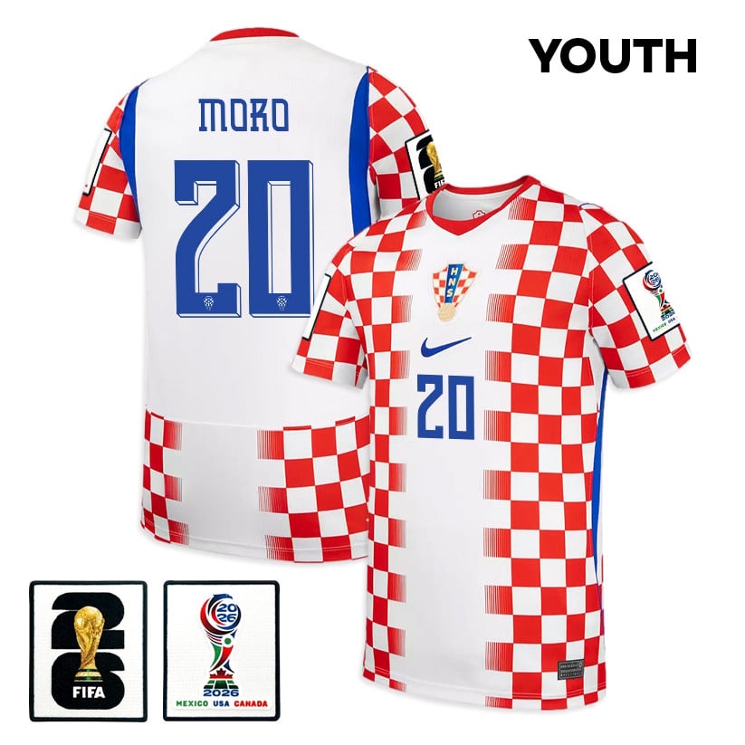 Nikola Moro 20 Youth Croatia National Team 2026 Home Jersey - White/ Red