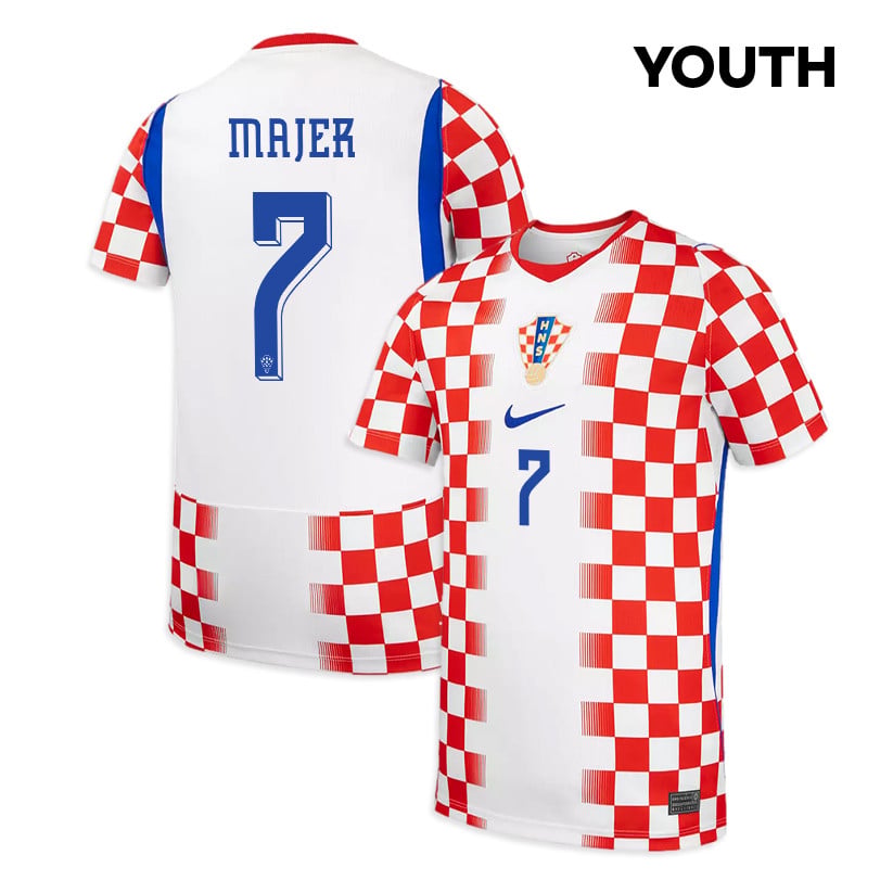 Lovro Majer 7 Youth Croatia National Team 2026 Home Jersey - White/ Red