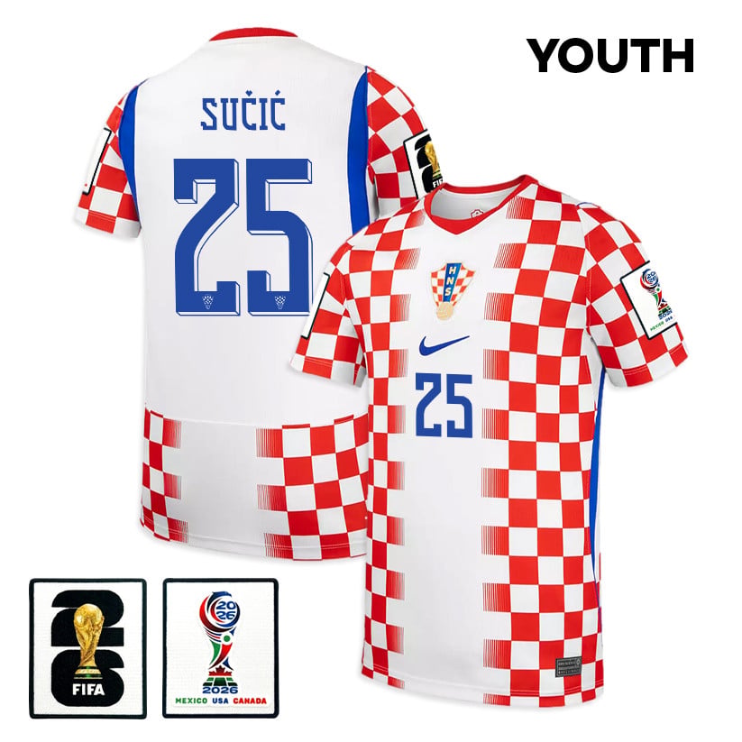 Luka Sučić 25 Youth Croatia National Team 2026 Home Jersey - White/ Red