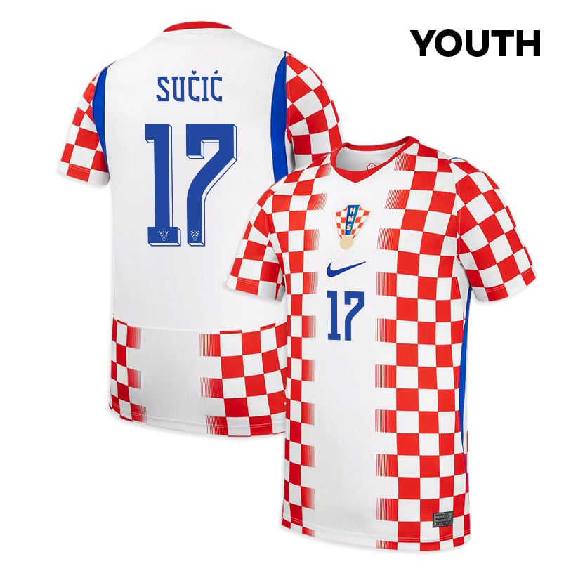 Petar Sučić 17 Youth Croatia National Team 2026 Home Jersey - White/ Red