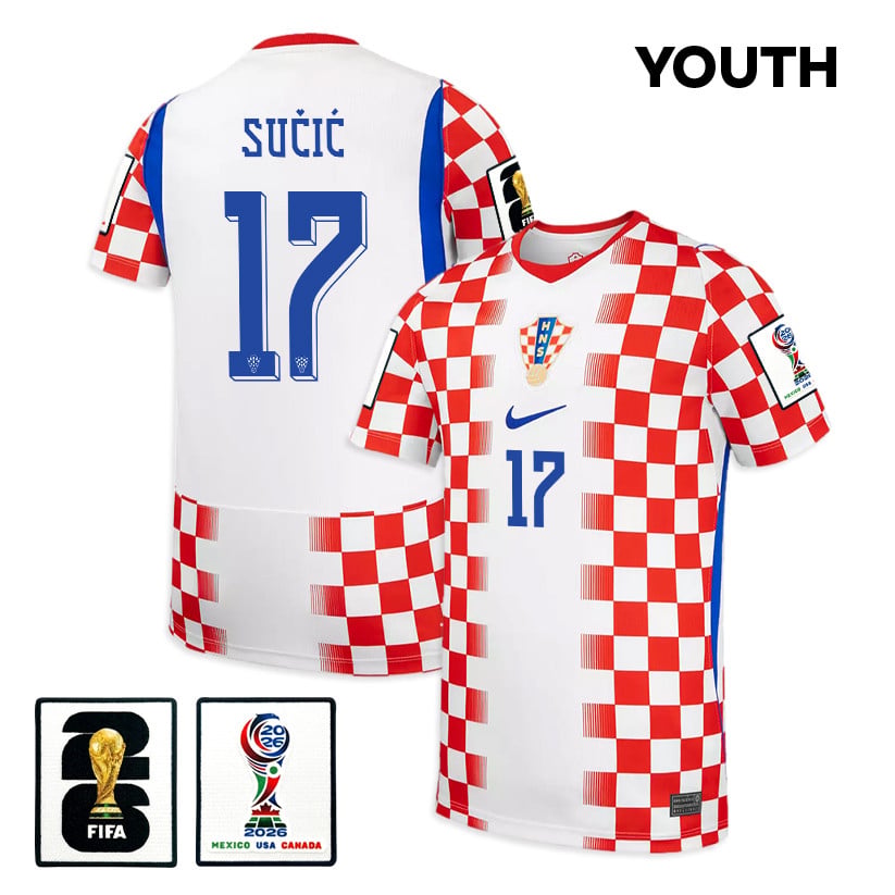 Petar Sučić 17 Youth Croatia National Team 2026 Home Jersey - White/ Red