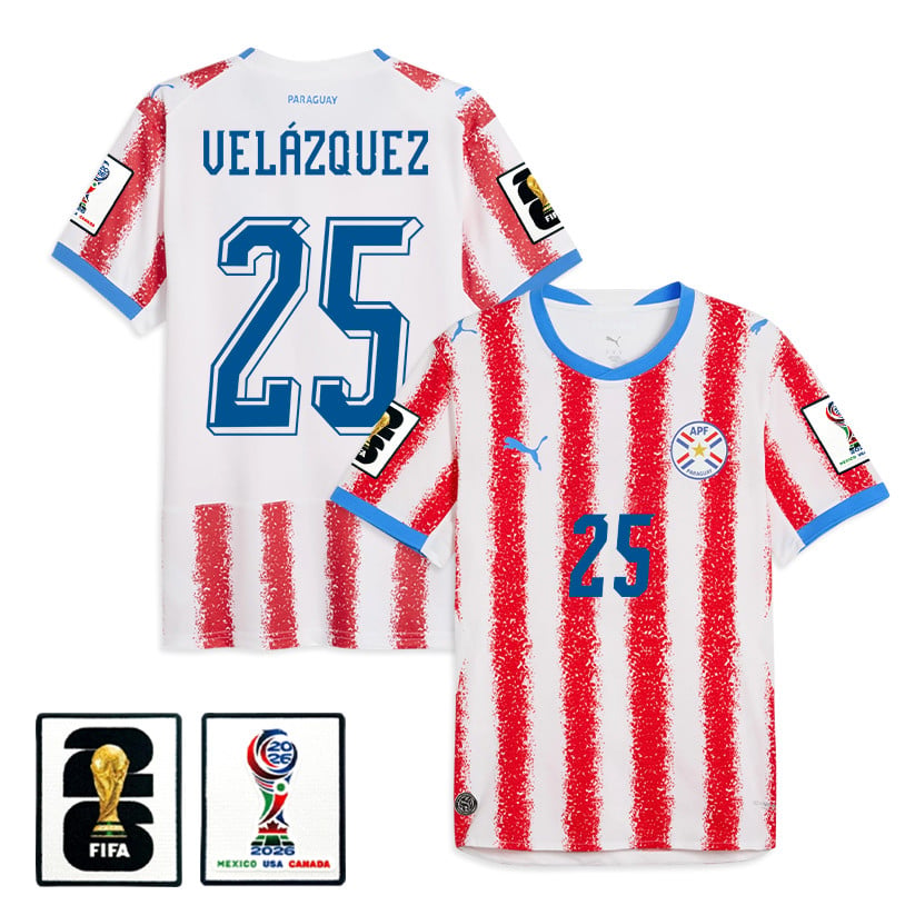 Gustavo Velázquez 25 Paraguay National Team 2026 Home Jersey - White/Red, Men
