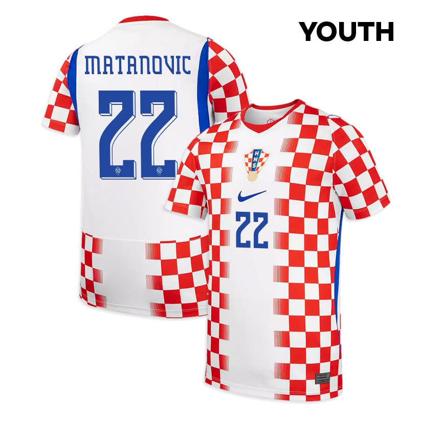 Igor Matanovic 22 Youth Croatia National Team 2026 Home Jersey - White/ Red