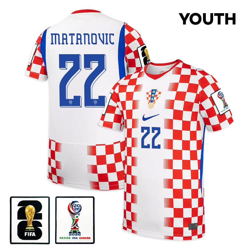 Igor Matanovic 22 Youth Croatia National Team 2026 Home Jersey - White/ Red