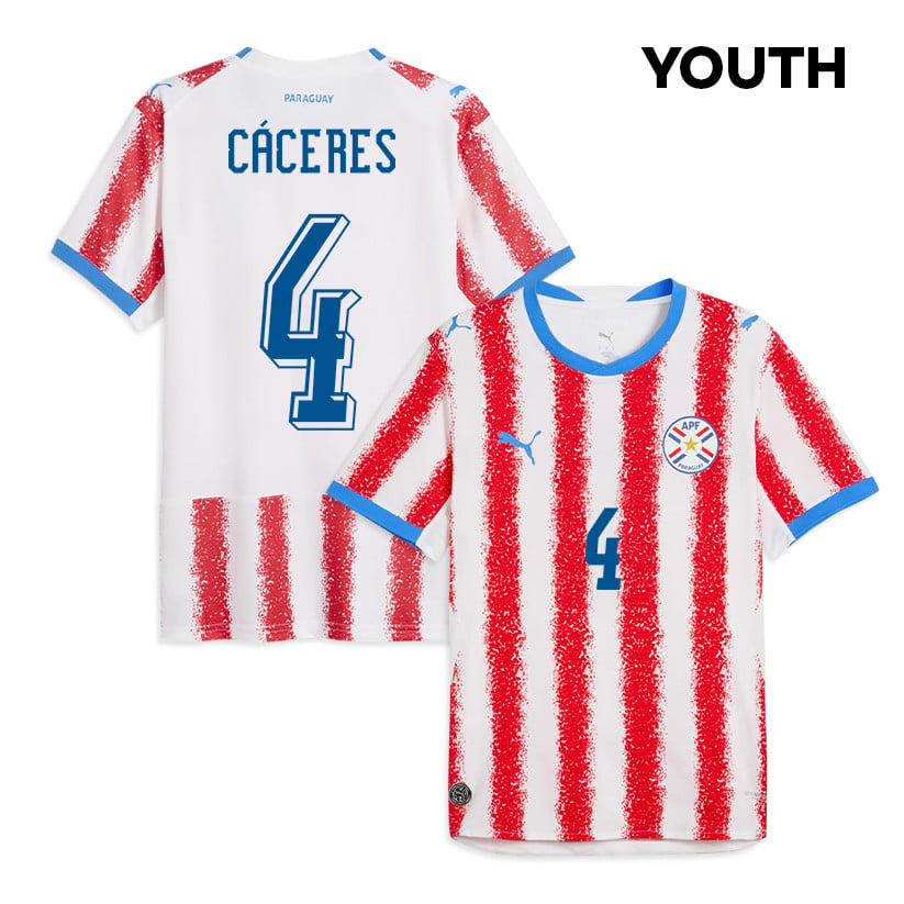 Juan Cáceres 4 Youth Paraguay National Team 2026 Home Jersey - White/Red