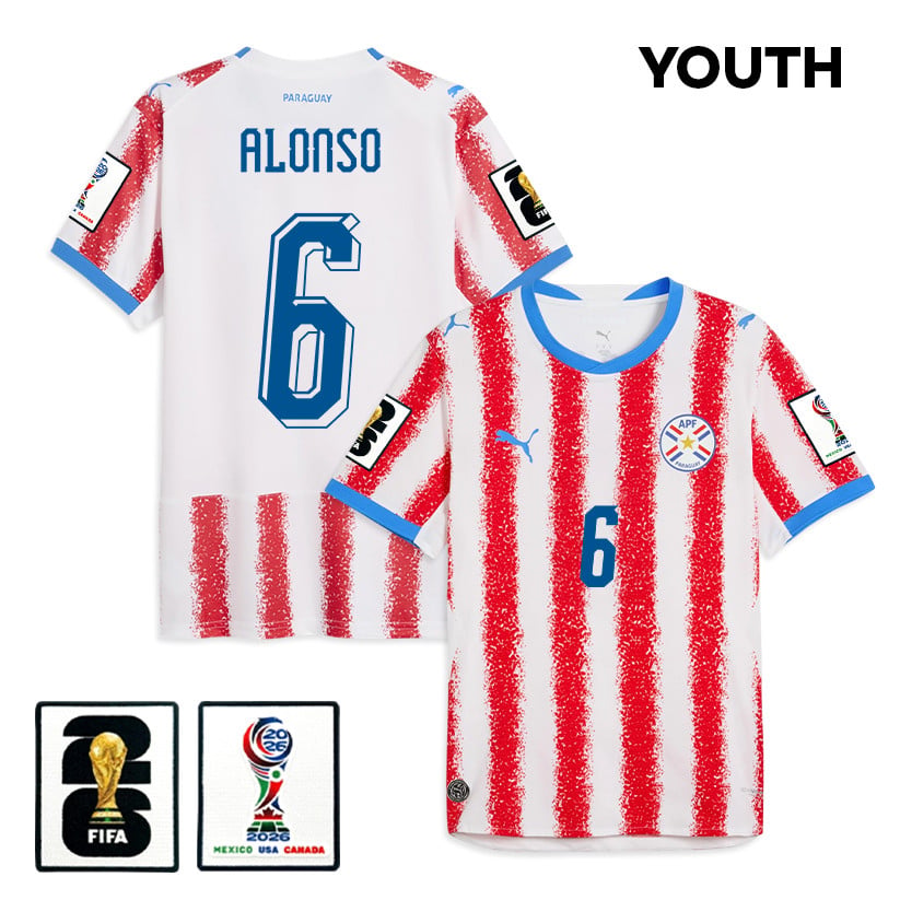 Júnior Alonso 6 Youth Paraguay National Team 2026 Home Jersey - White/Red