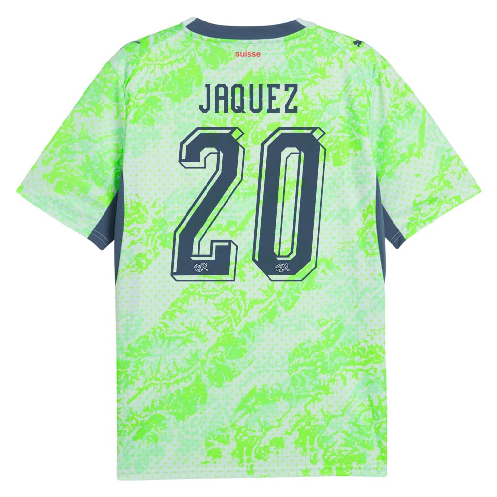 Luca Jaquez 20 Switzerland National Team 2026 x World Cup Patch Away Jersey - Men, Green