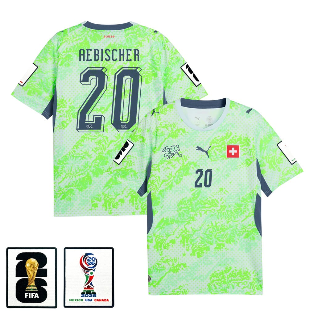 Michel Aebischer 20 Switzerland National Team 2026 x World Cup Patch Away Jersey - Men, Green
