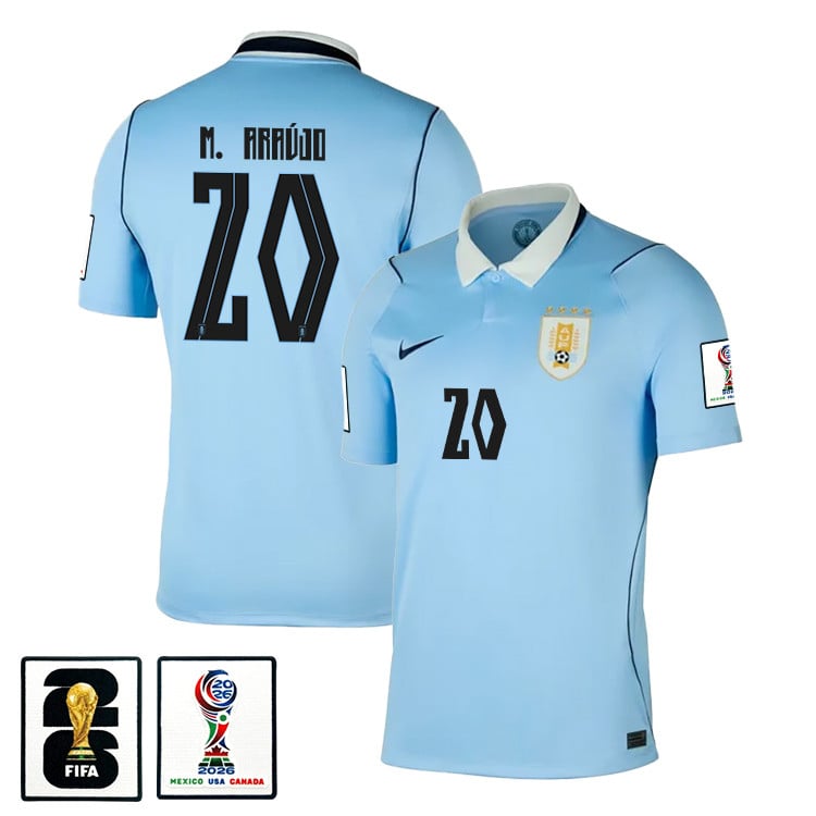Maximiliano Araújo 20 Uruguay National Team 2026 x World Cup Patch Home Jersey - Blue, Men