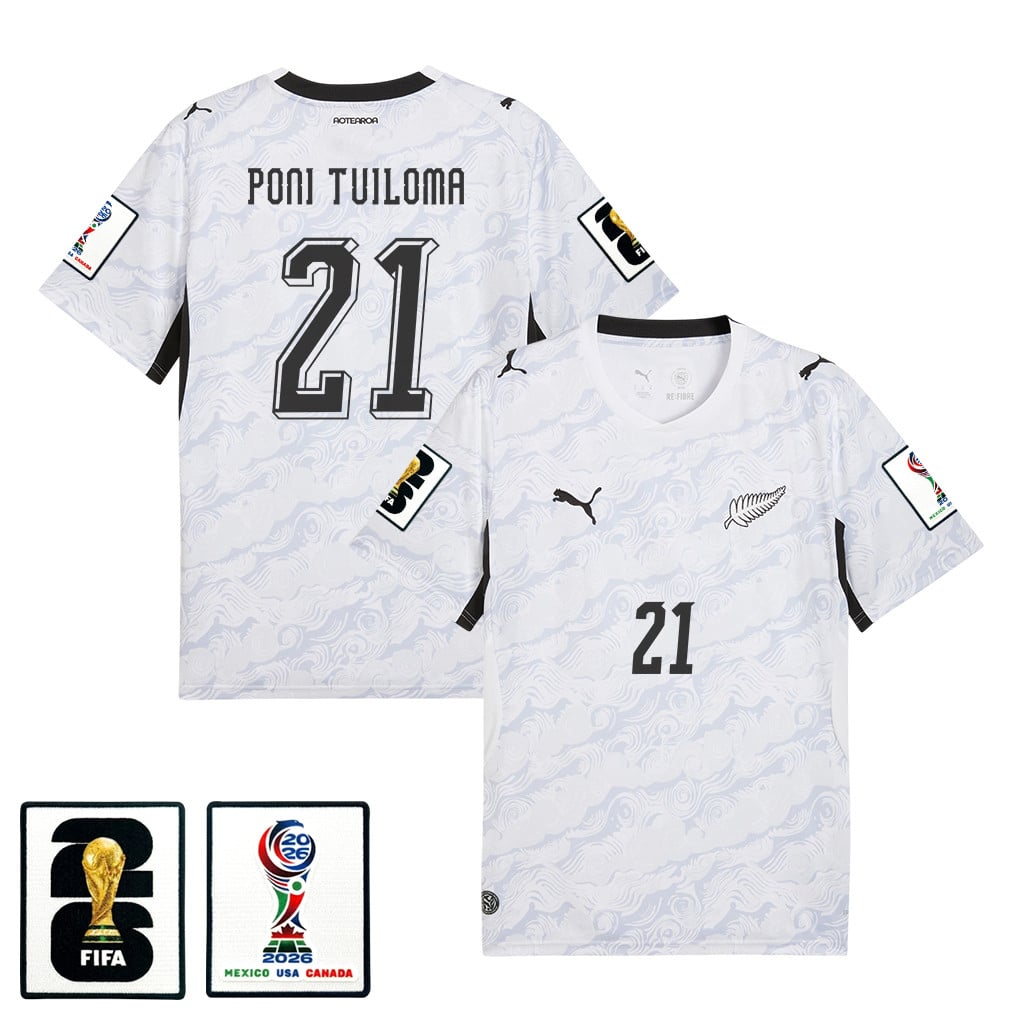 Bill Poni Tuiloma 21 New Zealand National Team 2026 Away Jersey - White, Men