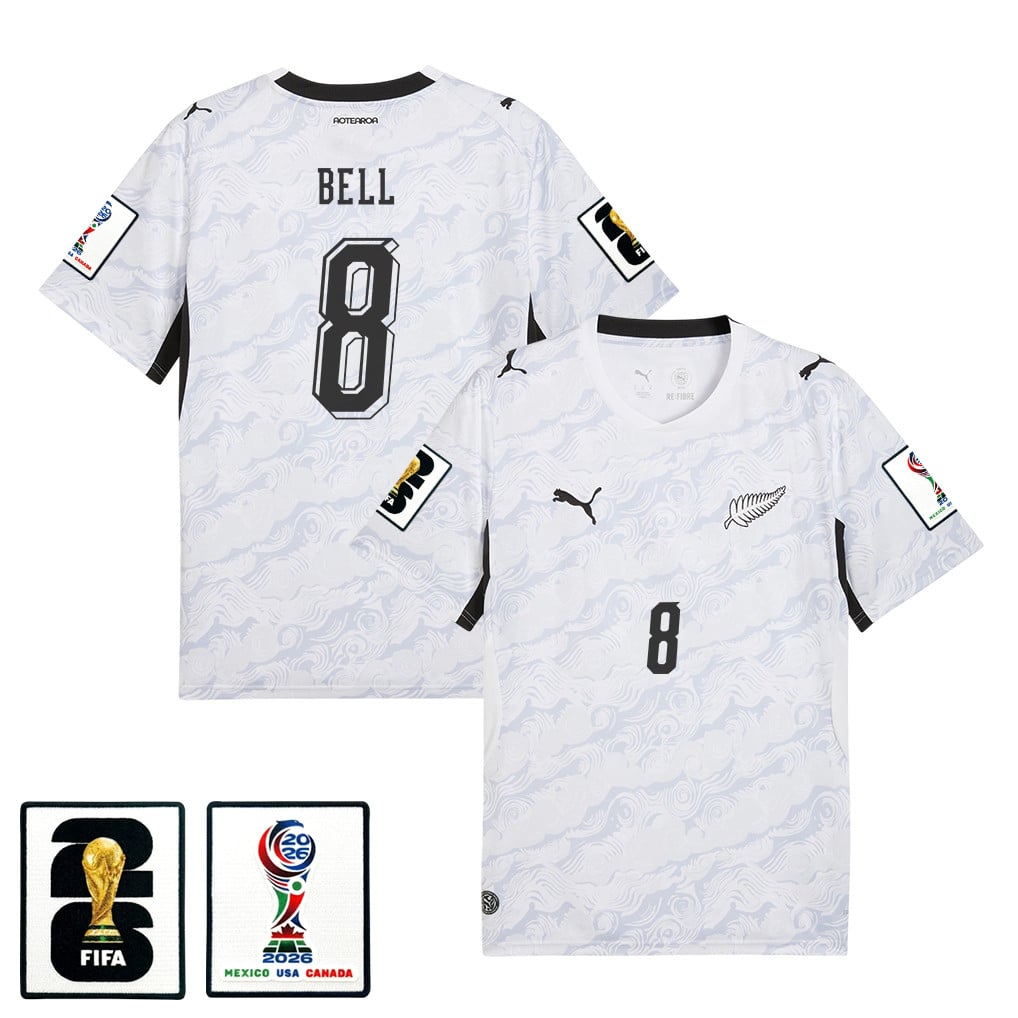 Joe Bell 8 New Zealand National Team 2026 Away Jersey - White, Men