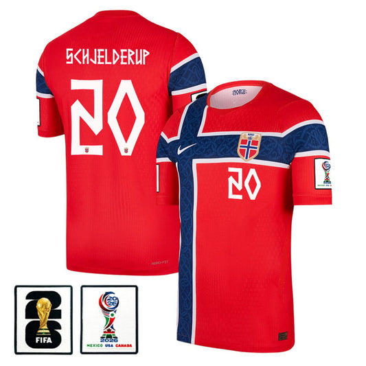 Andreas Schjelderup 20 Norway National Team 2026 x World Cup Patch Home Jersey - Red, Men