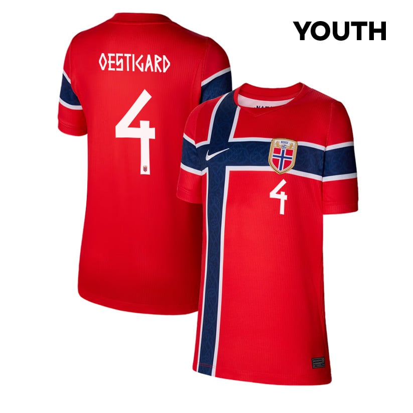 Leo Oestigard 4 Youth Norway National Team 2026 Home Jersey - Red