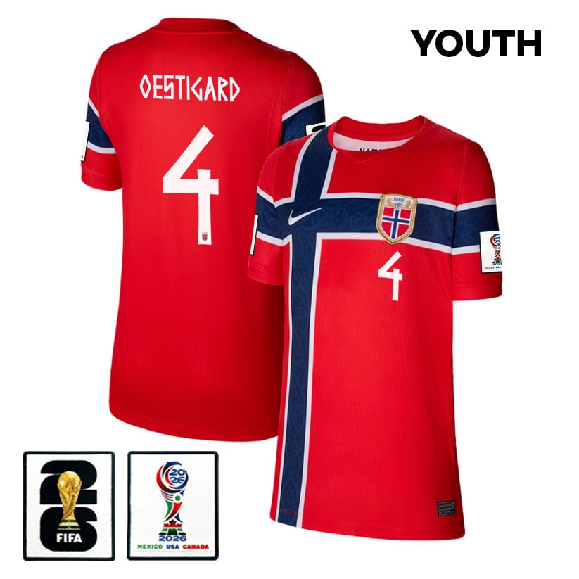 Leo Oestigard 4 Youth Norway National Team 2026 Home Jersey - Red
