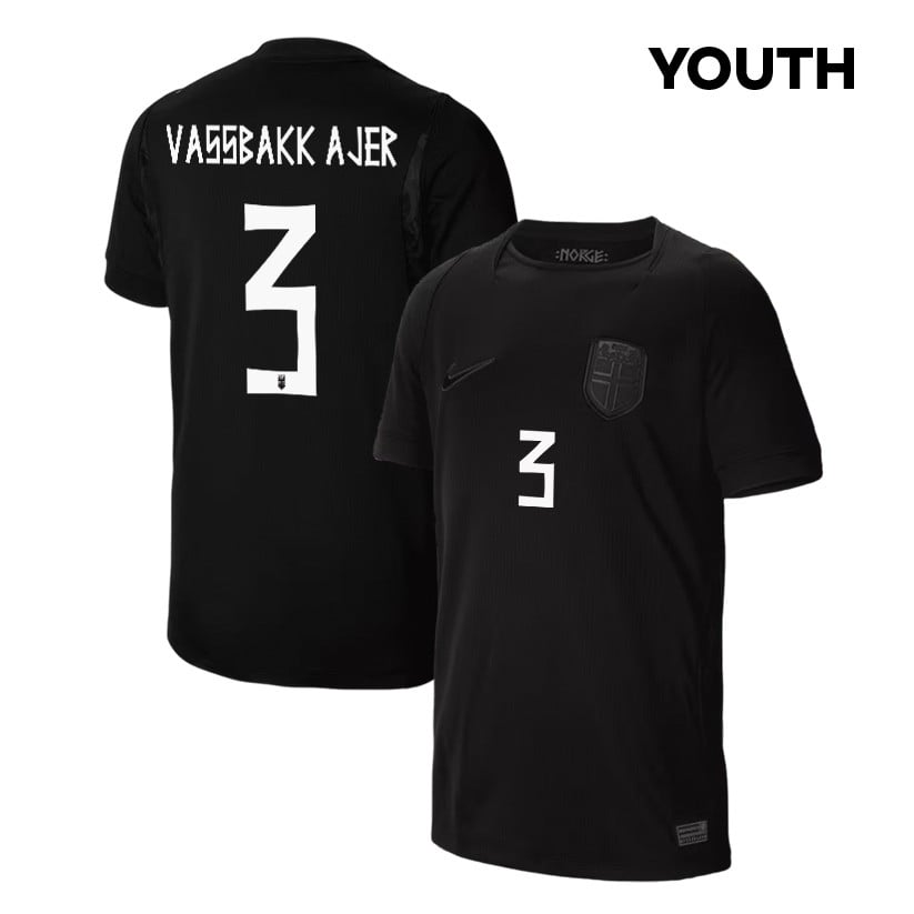 Kristoffer Vassbakk Ajer 3 Youth Norway National Team 2026 Away Jersey - Black