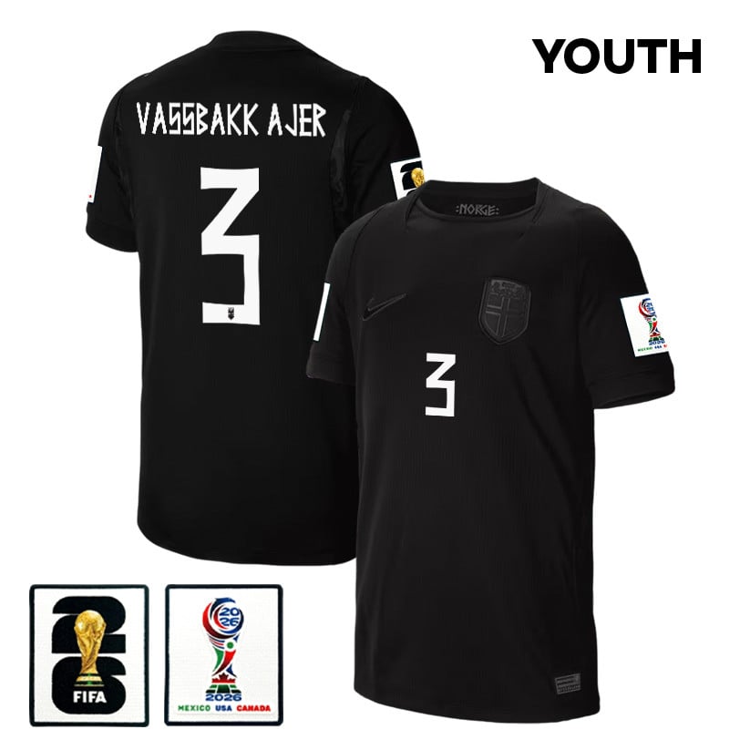 Kristoffer Vassbakk Ajer 3 Youth Norway National Team 2026 Away Jersey - Black