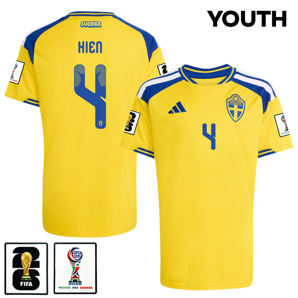 Isak Hien 4 Youth Sweden National Team 2026 Home Jersey - Yellow