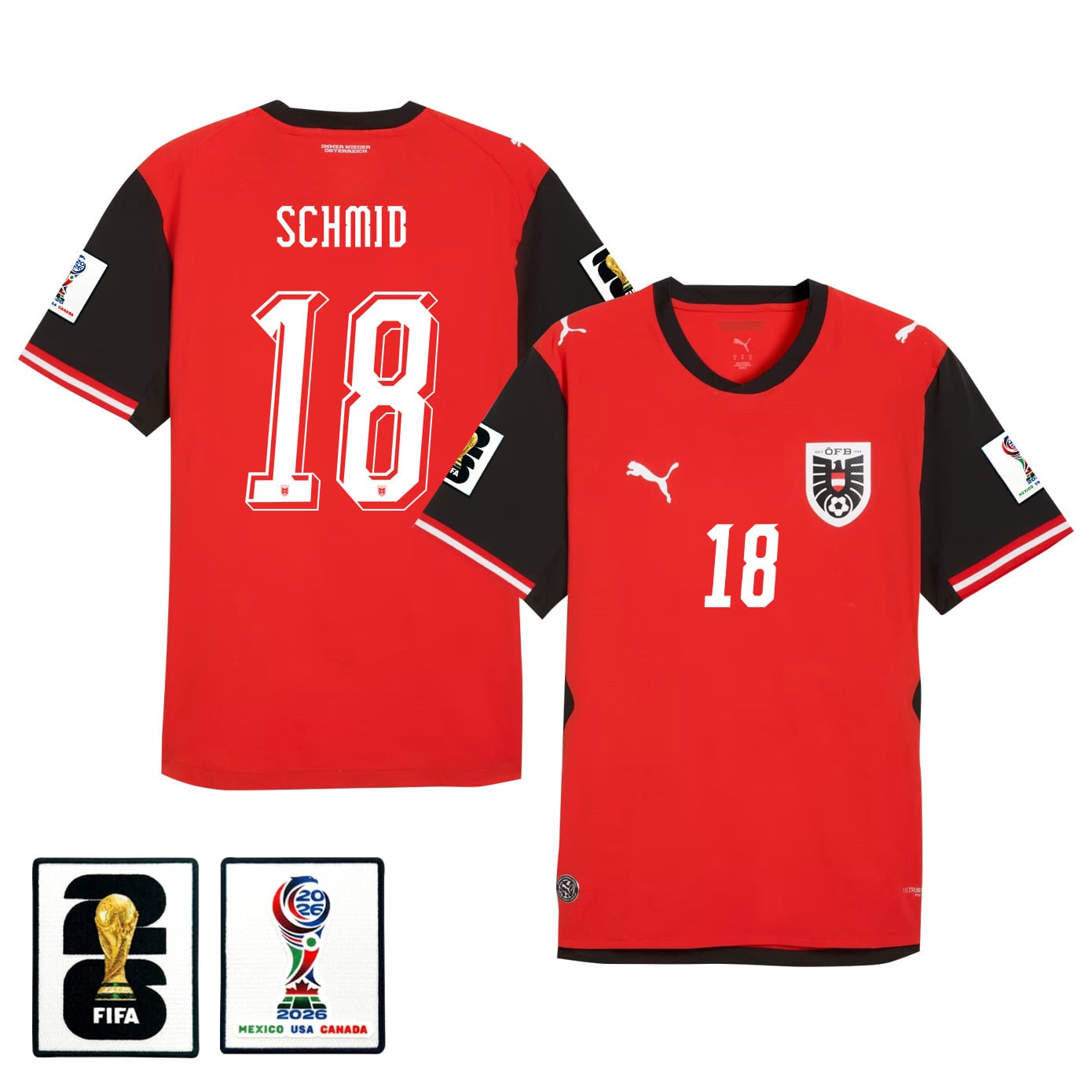 Romano Schmid 18 Austria National Team 2026 Home Jersey - Red, Men