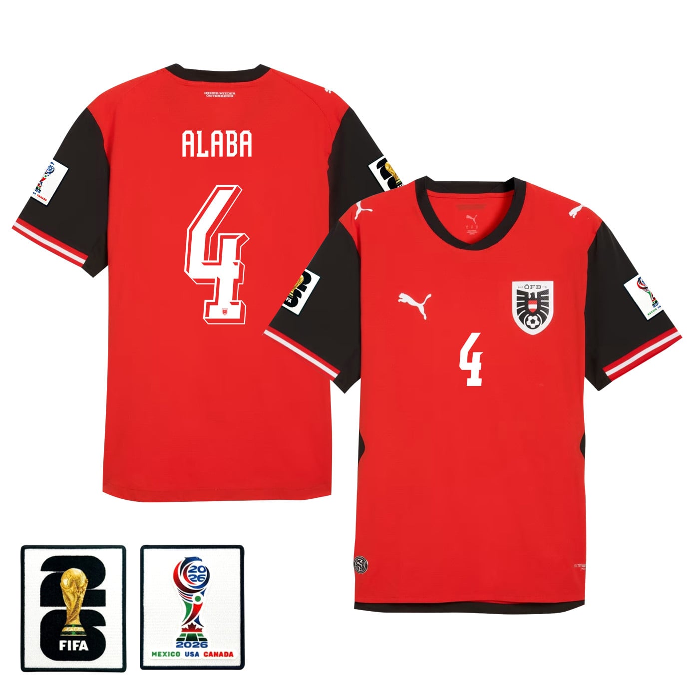David Alaba 4 Austria National Team 2026 Home Jersey - Red, Men