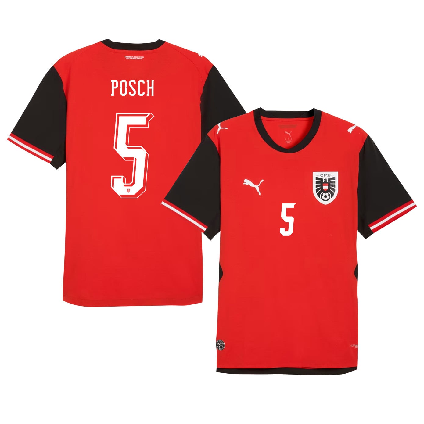 Stefan Posch 5 Youth Austria National Team 2026 Home Jersey - Red