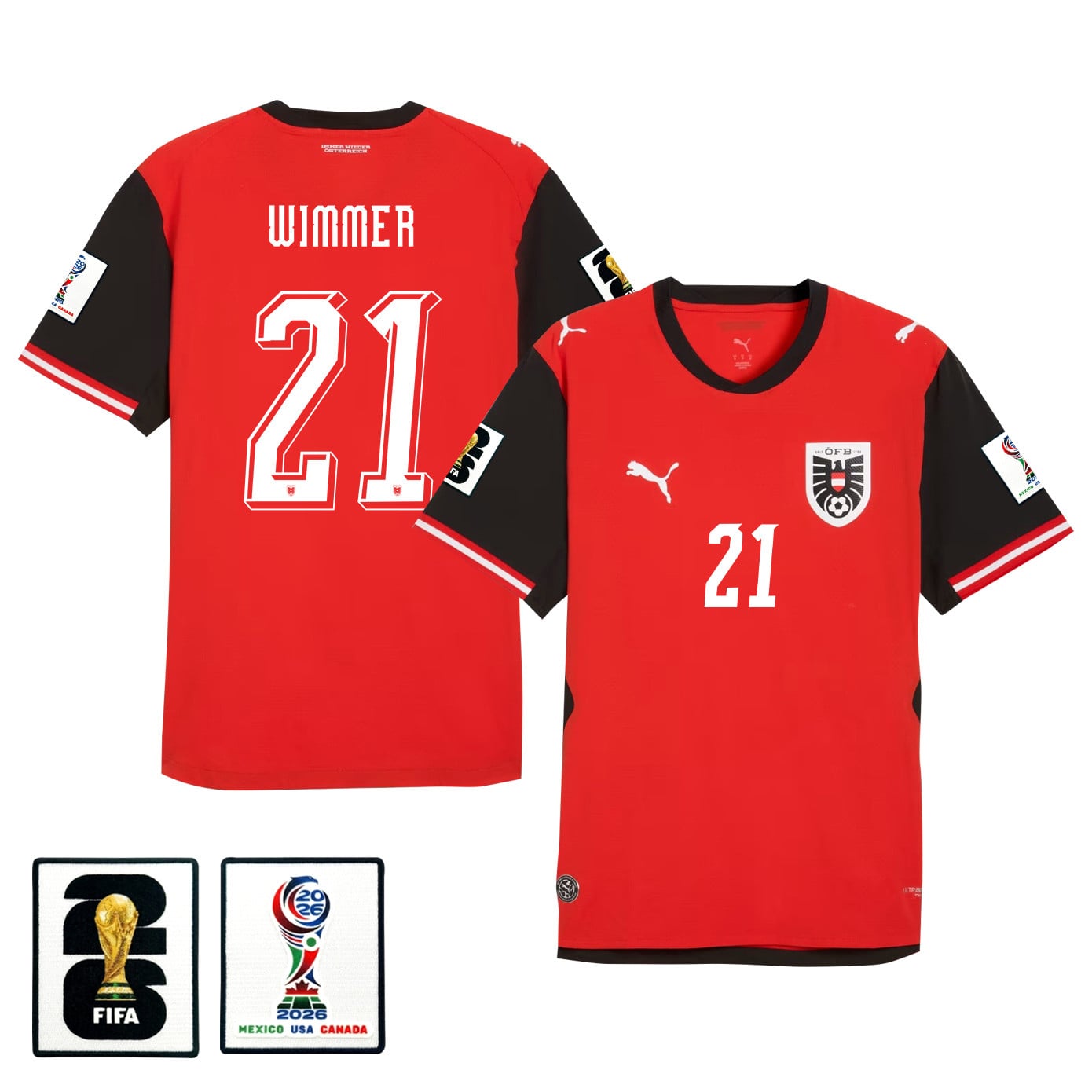 Patrick Wimmer 21 Youth Austria National Team 2026 Home Jersey - Red