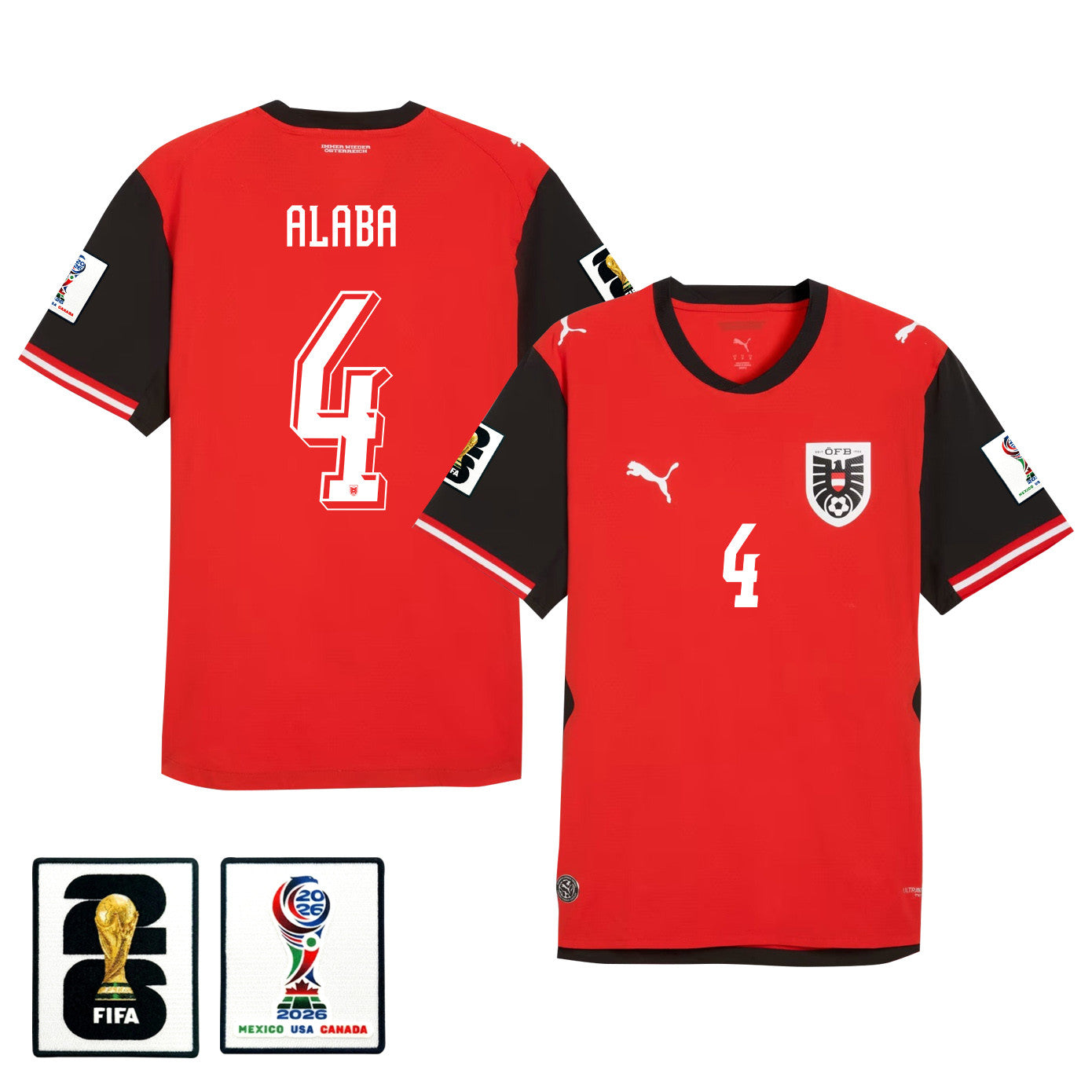 David Alaba 4 Youth Austria National Team 2026 Home Jersey - Red