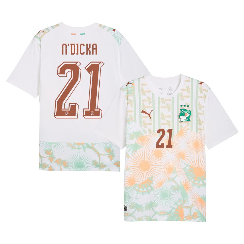 Evan N'Dicka 21 Ivory Coast National Team 2026 Away Jersey - White, Men