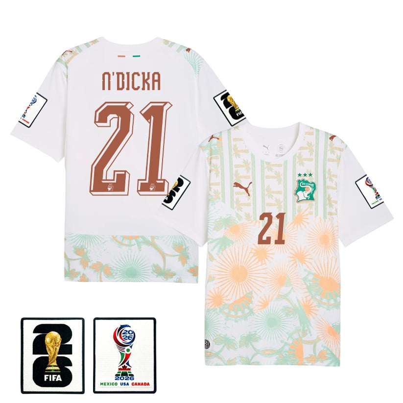 Evan N'Dicka 21 Ivory Coast National Team 2026 Away Jersey - White, Men