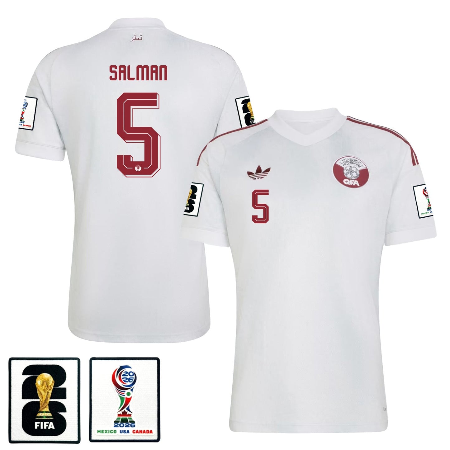 Tarek Salman 5 Qatar National Team 2026 Away Jersey - White, Men
