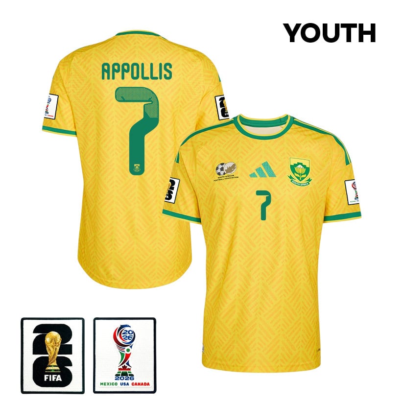 Oswin Appollis 7 Youth South Africa National Team 2026 Home Jersey - Yellow
