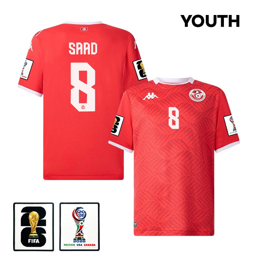 Elias Saad 8 Youth Tunisia National Team 2026 Home Jersey - Red
