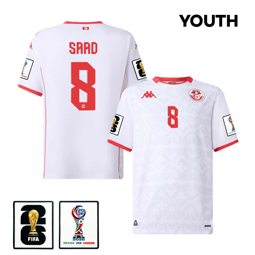 Elias Saad 8 Youth Tunisia National Team 2026 Away Jersey - White