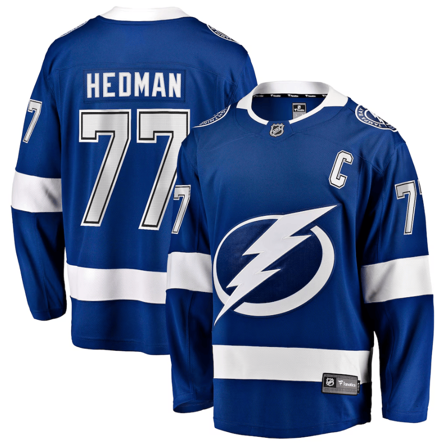 Victor Hedman 77 Tampa Bay Lightning Home Captain Patch Breakaway Jersey - Blue