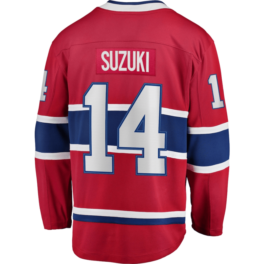 Nick Suzuki 14 Montreal Canadiens Home Captain Patch Breakaway Player Jersey - Red