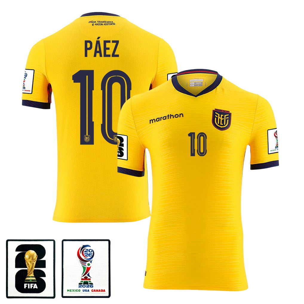 Kendry Páez 10 Ecuador National Team 2026 Home Jersey - Yellow, Men