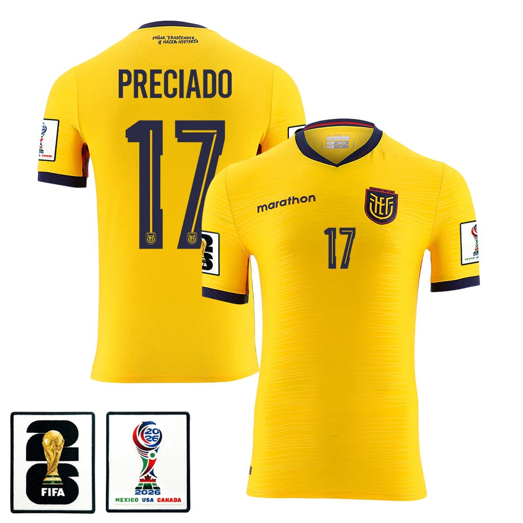 Angelo Preciado 17 Ecuador National Team 2026 Home Jersey - Yellow, Men
