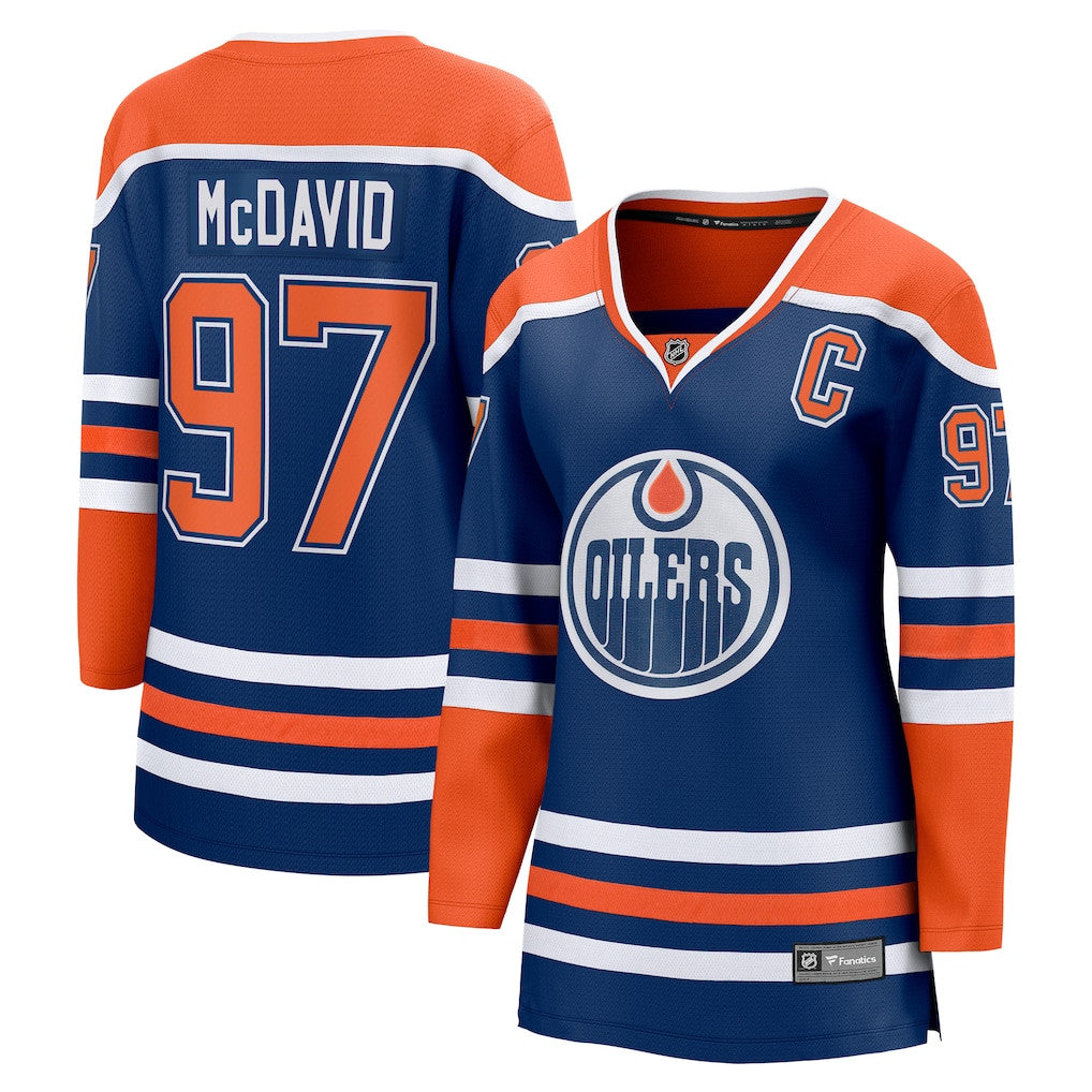 Connor McDavid 97 Edmonton Oilers Women's Home Breakaway Jersey - Orange/Royal