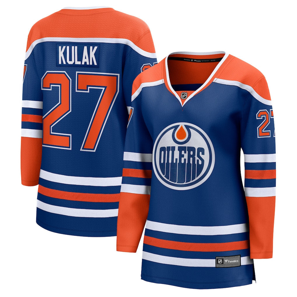 Brett Kulak 27 Edmonton Oilers Women's Home Breakaway Jersey - Orange/Royal