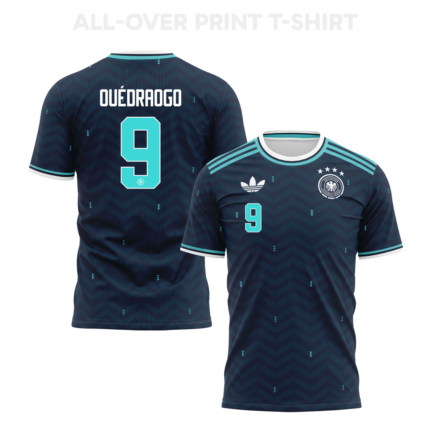 Assan Ouédraogo 9 Germany 2026 Away 3D T-Shirt Fully Printed – Unisex, Navy