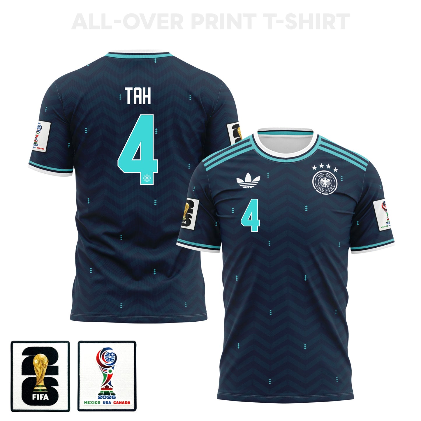Jonathan Tah 4 Germany 2026 Away 3D T-Shirt Fully Printed – Unisex, Navy