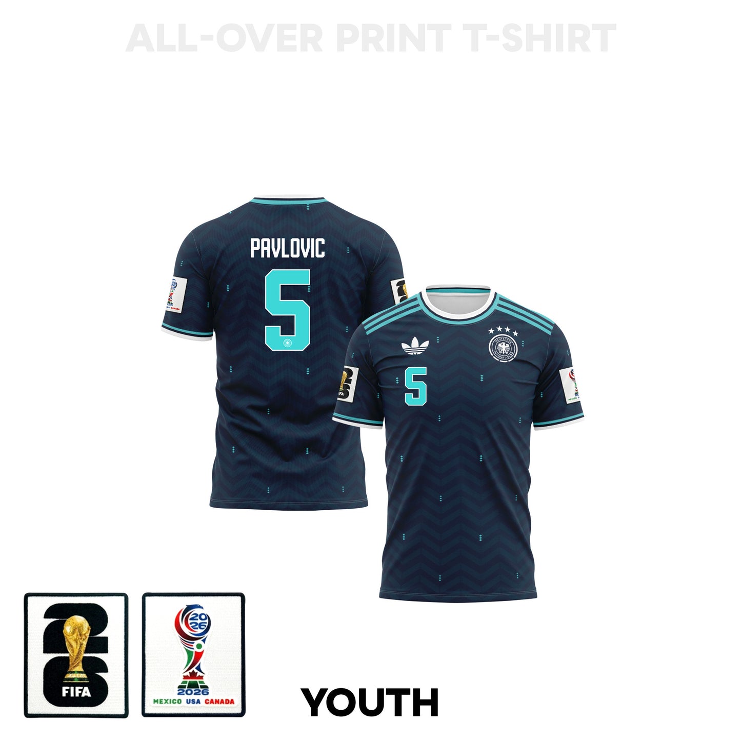 Aleksandar Pavlović 5 Youth Germany 2026 Away 3D T-shirt Fully Printed – Navy