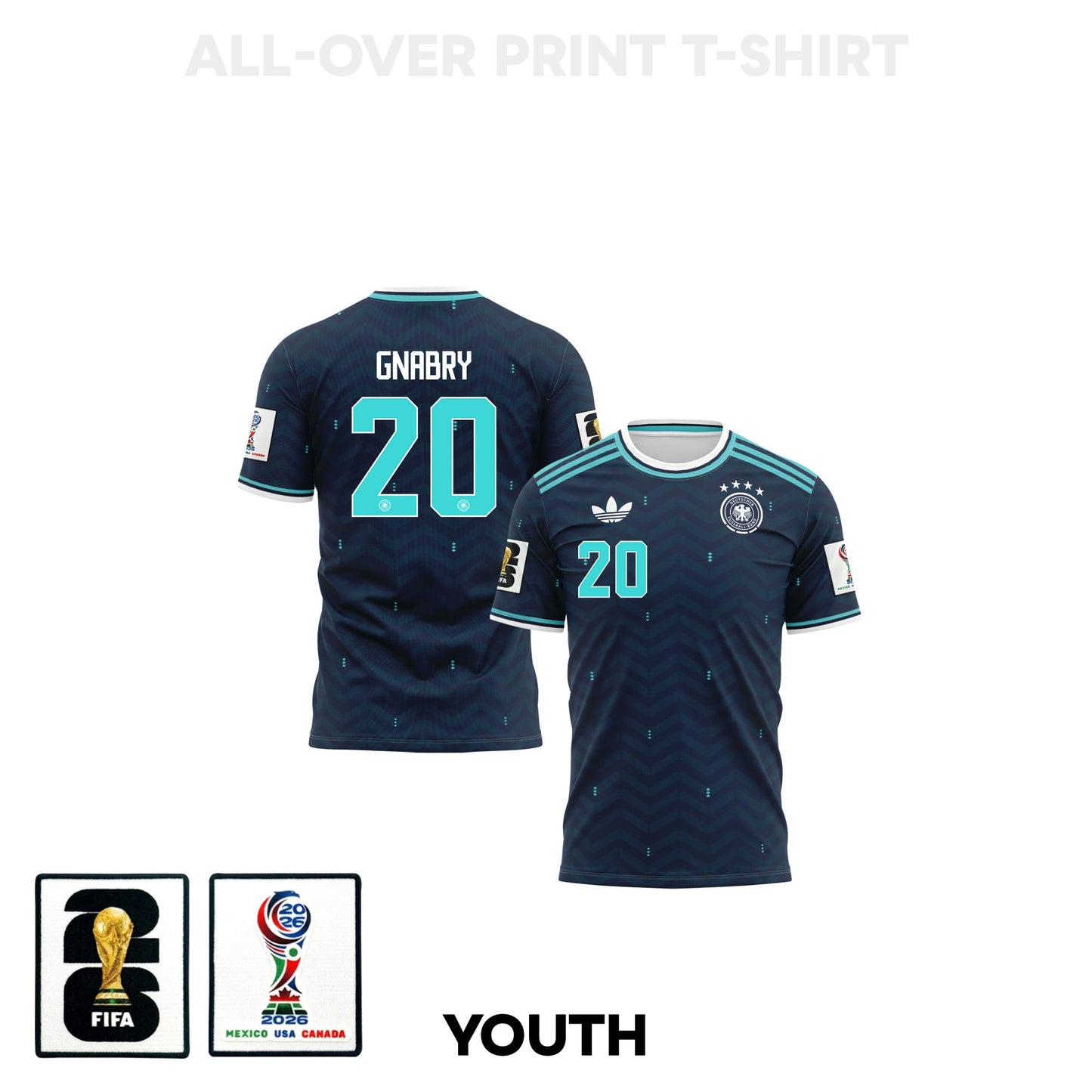 Serge Gnabry 20 Youth Germany 2026 Away 3D T-shirt Fully Printed – Navy