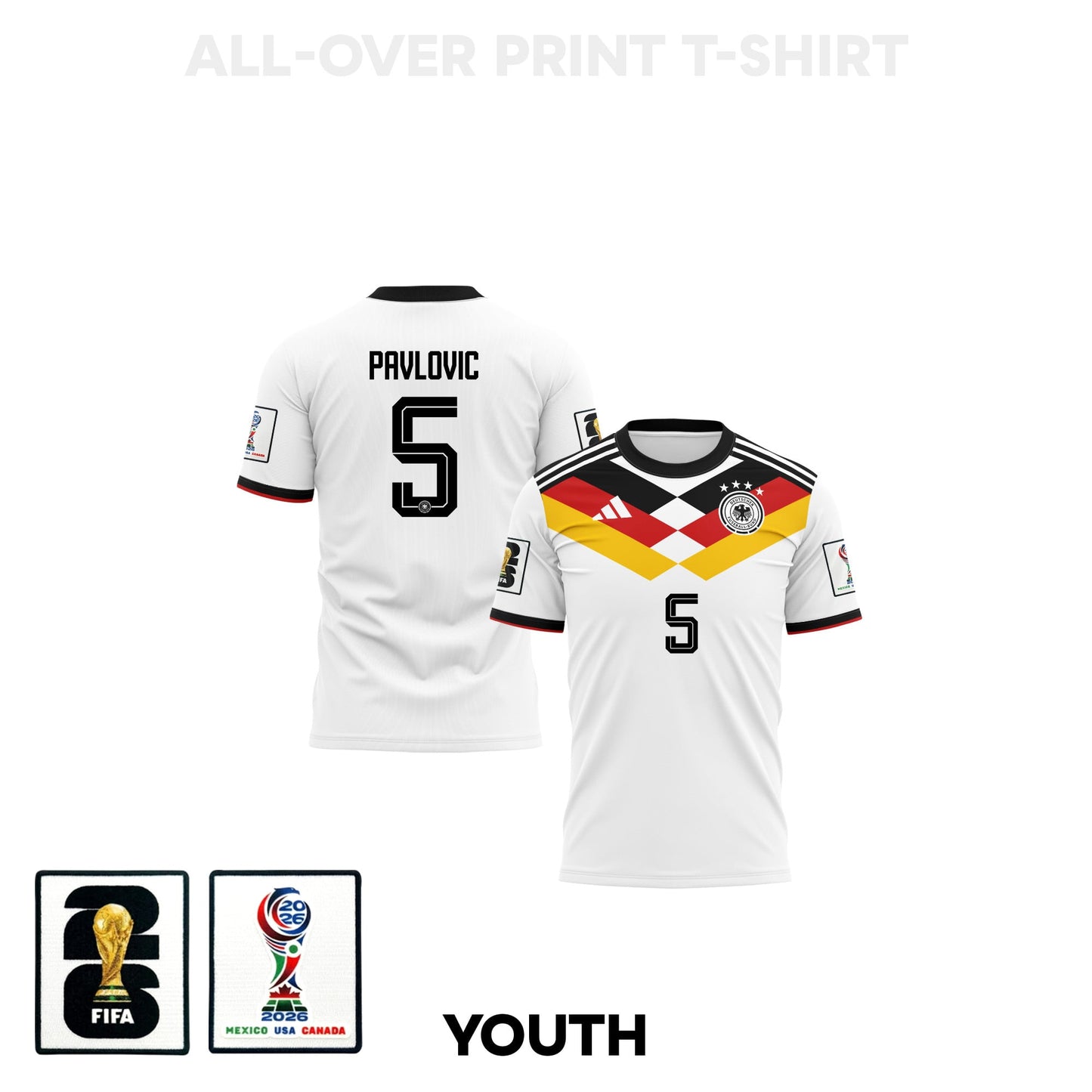 Aleksandar Pavlović 5 Youth Germany 2026 Home 3D T-shirt Fully Printed – White
