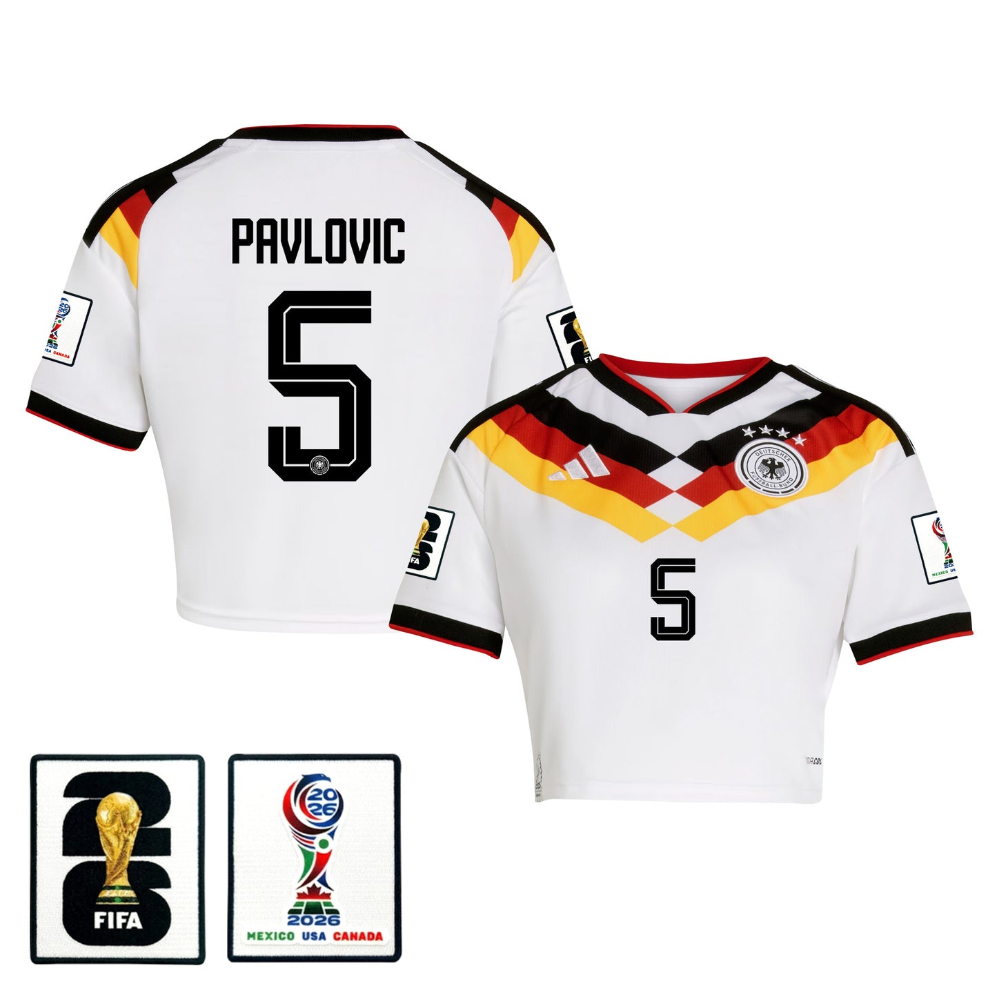 Aleksandar Pavlović 5 Germany 2026 Home Women's Cropped Jersey - White