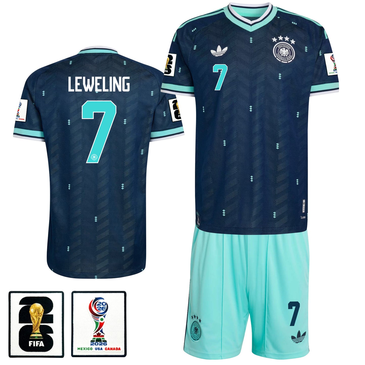 Jamie Leweling 7 Germany 2026 Away Men Jersey & Shorts Set – Navy & Aqua