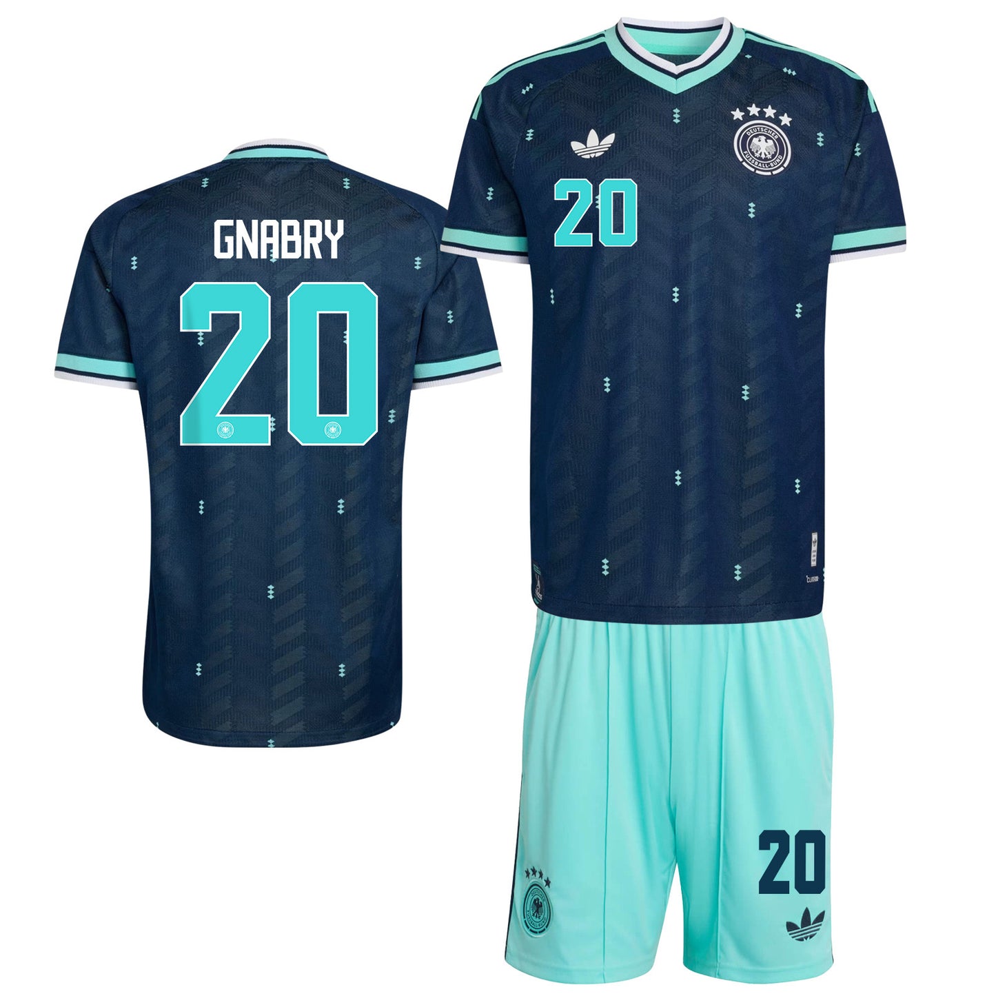 Serge Gnabry 20 Germany 2026 Away Men Jersey & Shorts Set – Navy & Aqua