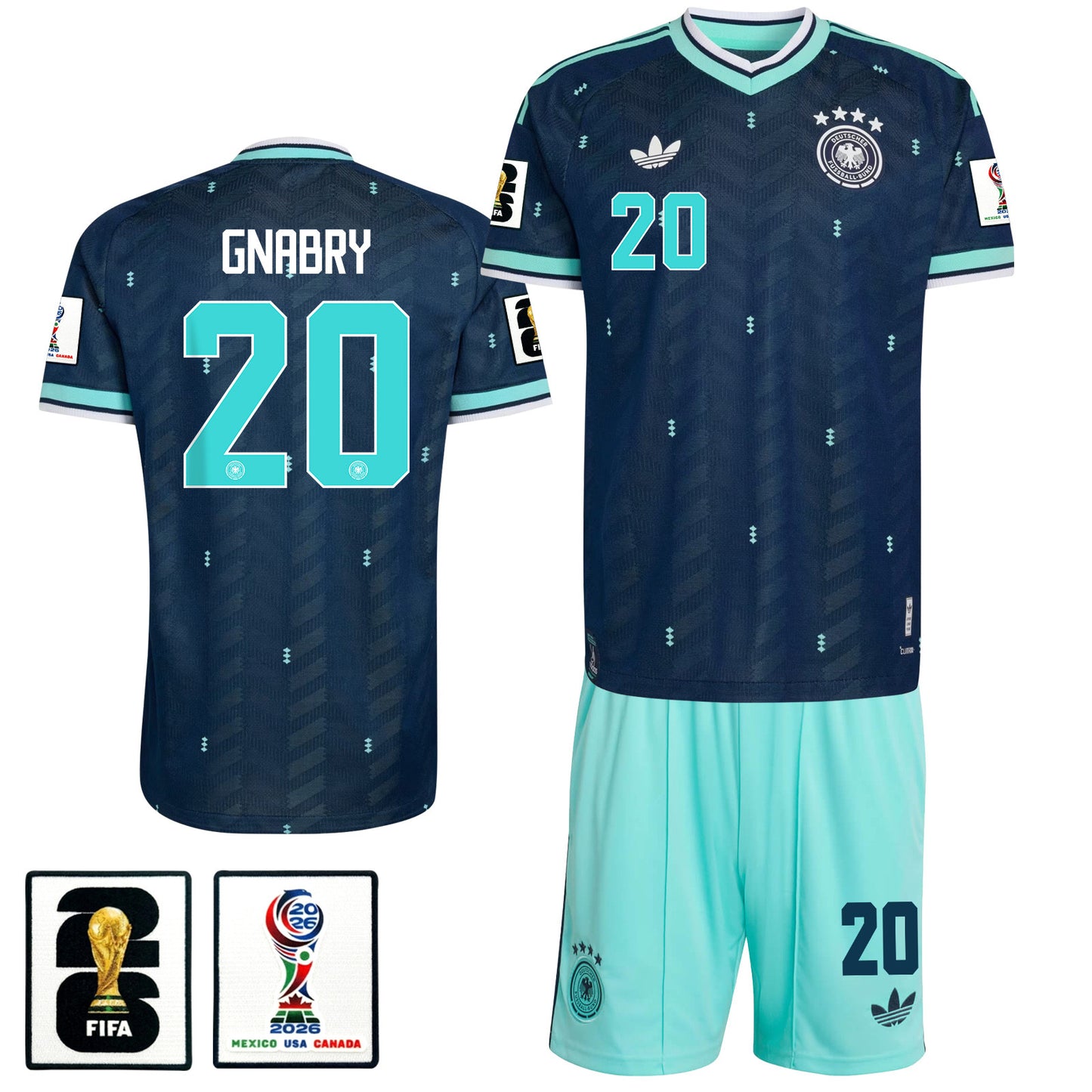 Serge Gnabry 20 Germany 2026 Away Men Jersey & Shorts Set – Navy & Aqua