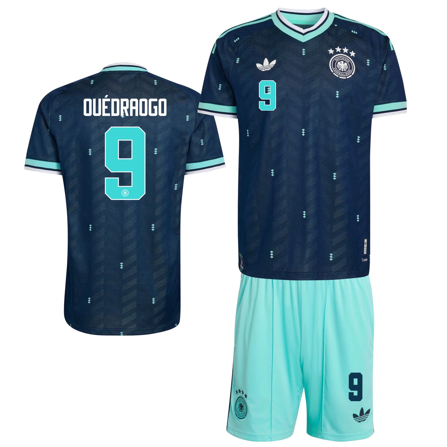 Assan Ouédraogo 9 Germany 2026 Away Men Jersey & Shorts Set – Navy & Aqua