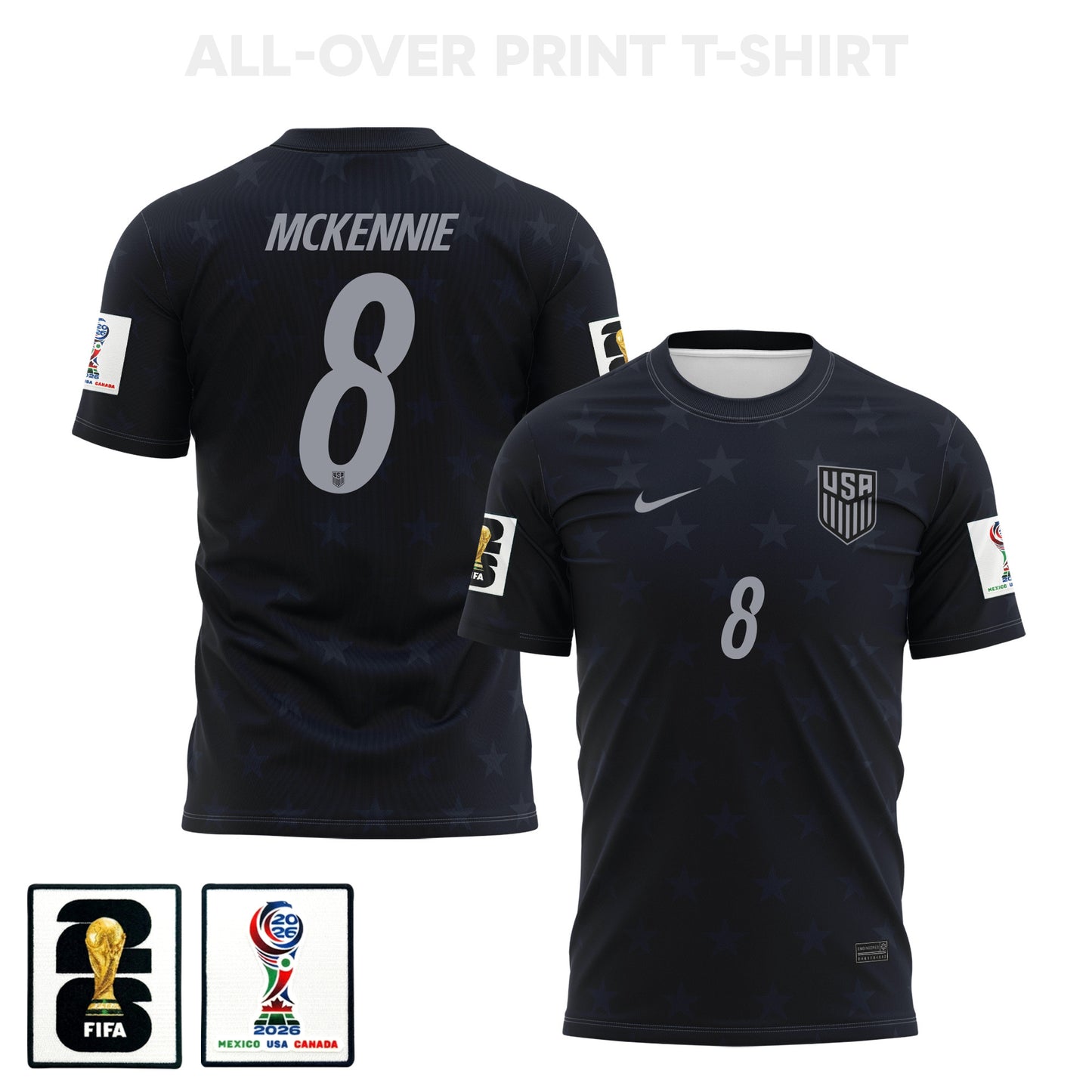 Weston McKennie 8 USMNT 2026 Away 3D T-Shirt Fully Printed – Unisex, Black