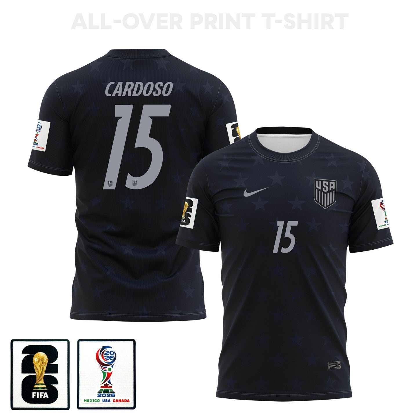 Johnny Cardoso 15 USMNT 2026 Away 3D T-Shirt Fully Printed – Unisex, Black